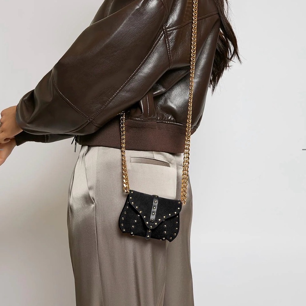 Black and Gold Studded Crossbody Bag micro